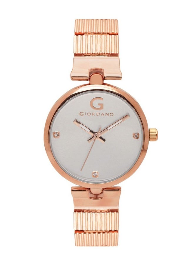GIORDANO Giordano Analog Watch for Women with White Crystal Studded Dial, Rose Gold Case and Unique Designed Metal Strap Ladies Wrist Watch Gift for Women A2058-33  - Image 1