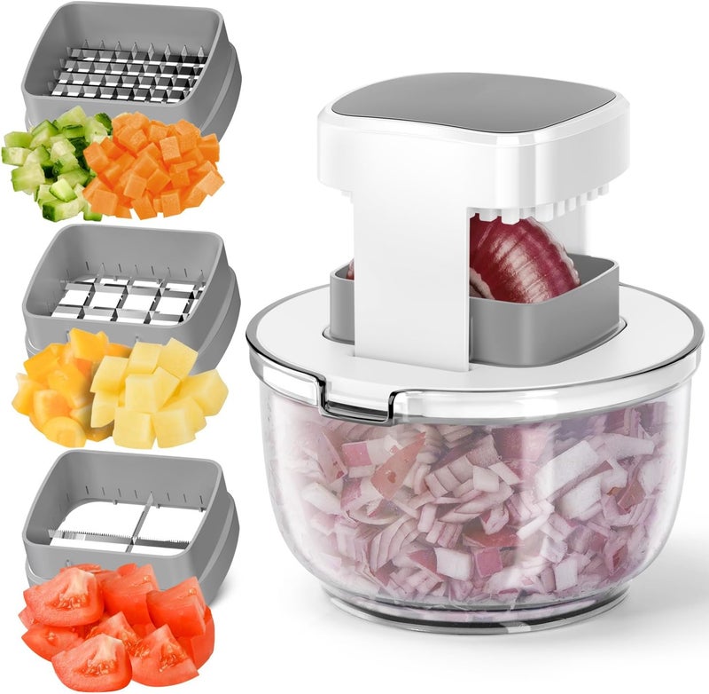 Badelite Vegetable Chopper Bowel Multi-functional 3 Interchangeable Blades Onion Chopper French Fry Cutter Veggie Dicer for Cucumber, Tomato, Zucchini, Carrot, Citrus - Image 1