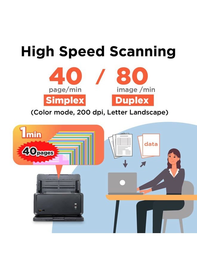 Plustek SmartOffice S30 Desktop Large Format Document Scanner, with 100-page Auto Document Feeder (ADF). Scan 12” x 17” Size or Legal-Size Document - Image 3