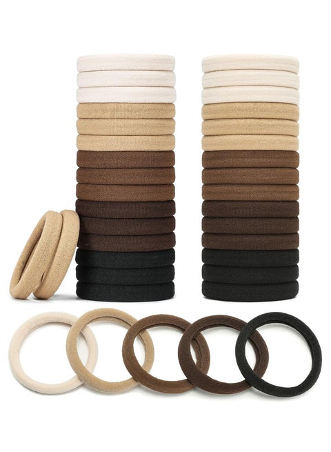 Seamless Elastic Hair Ties & Hair Bands for Women & Girls – 1.5 Inch Soft Stretchy Nylon Ponytail Holders, Extra Gentle, No Damage – 50Pack(Natural)
