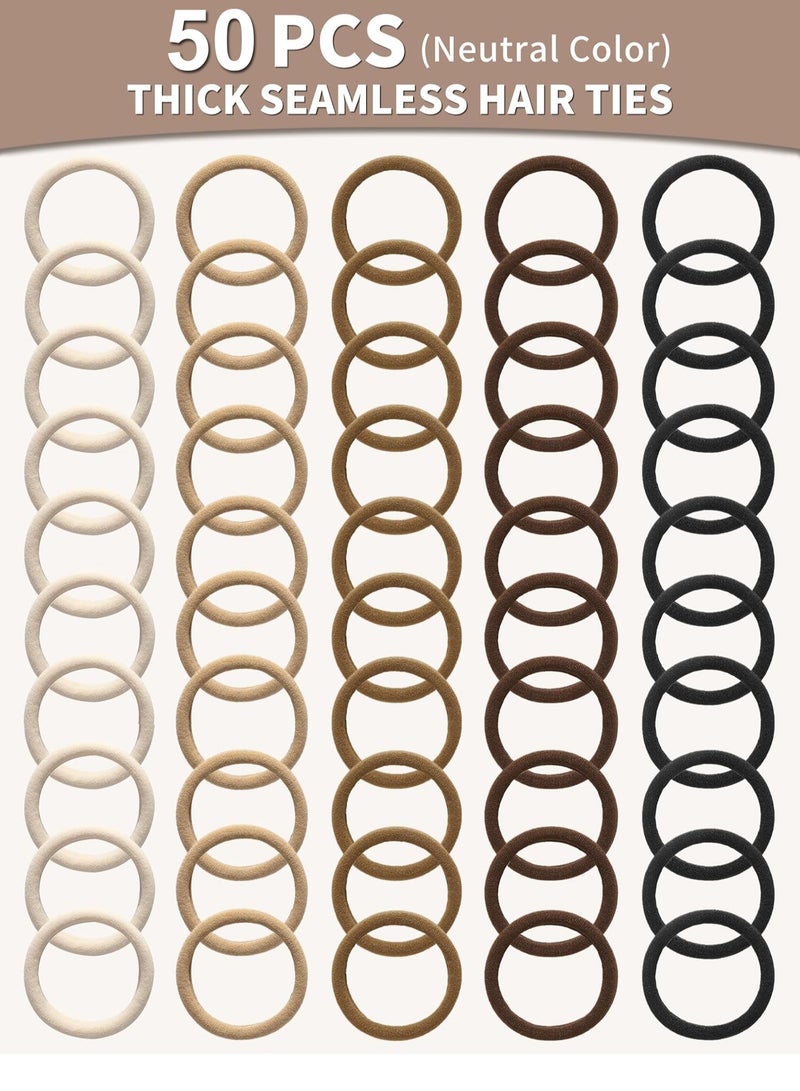 Lelet Seamless Elastic Hair Ties & Hair Bands for Women & Girls – 1.5 Inch Soft Stretchy Nylon Ponytail Holders, Extra Gentle, No Damage – 50Pack(Natural) - Image 3