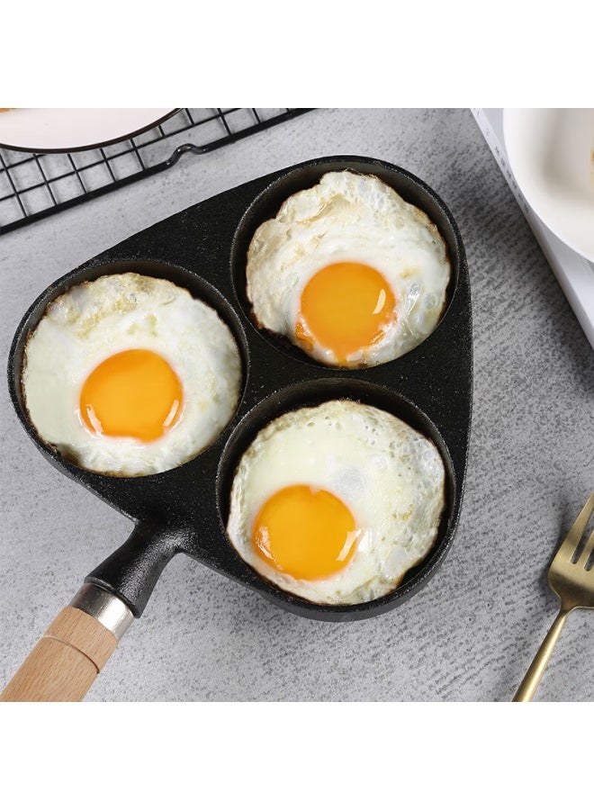 Telssida Cast Iron Three-hole Frying Pan, Egg Dumpling Pan, Egg Burger Mold, Breakfast Pan, Non-stick Mini Uncoated Flat Bottom Pa - Image 3