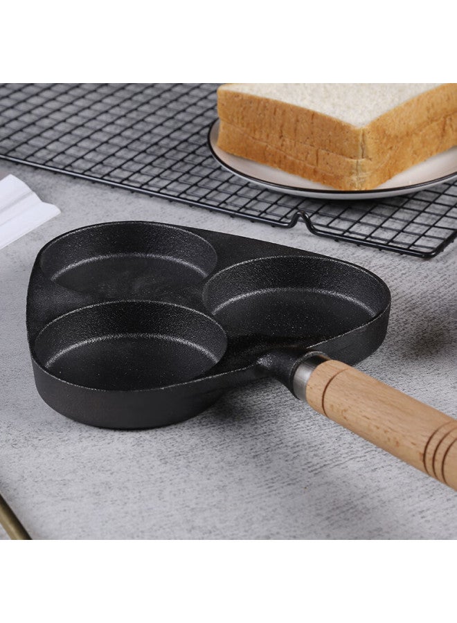 Telssida Cast Iron Three-hole Frying Pan, Egg Dumpling Pan, Egg Burger Mold, Breakfast Pan, Non-stick Mini Uncoated Flat Bottom Pa - Image 2