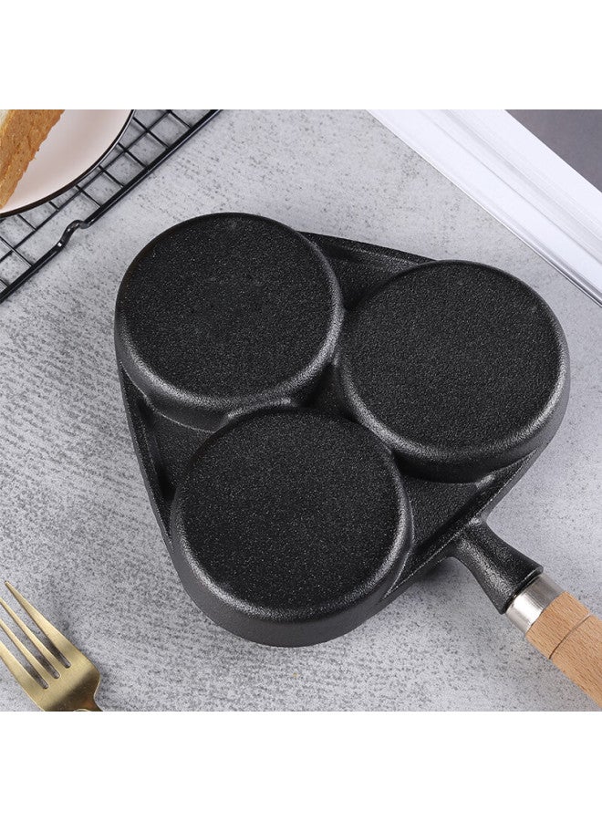 Telssida Cast Iron Three-hole Frying Pan, Egg Dumpling Pan, Egg Burger Mold, Breakfast Pan, Non-stick Mini Uncoated Flat Bottom Pa - Image 4