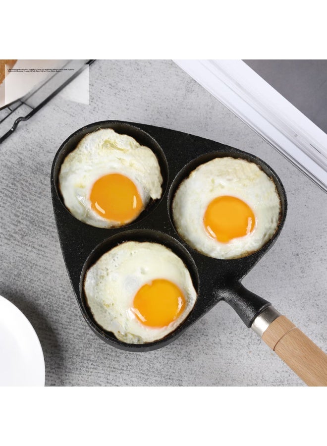 Telssida Cast Iron Three-hole Frying Pan, Egg Dumpling Pan, Egg Burger Mold, Breakfast Pan, Non-stick Mini Uncoated Flat Bottom Pa - Image 1