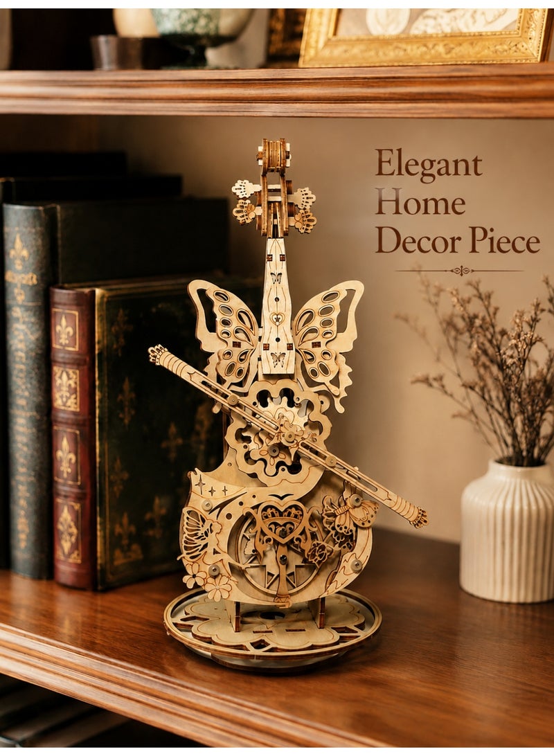 3D Puzzles for Adults 1:5 Scale Cello Model Kit with Base 152pcs Wooden Clockwork Music Box Building Kit Desk Gift for Men Women Hobby for Adults.Interactive toy for children and their families. - Image 2