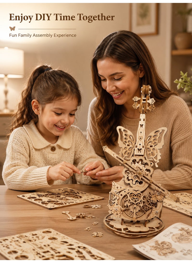 3D Puzzles for Adults 1:5 Scale Cello Model Kit with Base 152pcs Wooden Clockwork Music Box Building Kit Desk Gift for Men Women Hobby for Adults.Interactive toy for children and their families. - Image 5