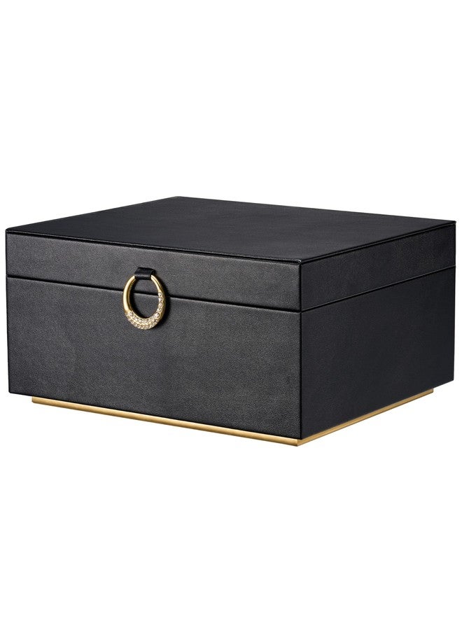 pickpiff 2 Layer Jewelry Box Organizer for Women, Jewelry Organizer with Handle & Removable Tray, Necklace Holder Ring Earring Storage, Velvet Lined Jewelry Case for Home or Travel, Gift Ready, Black - Image 1