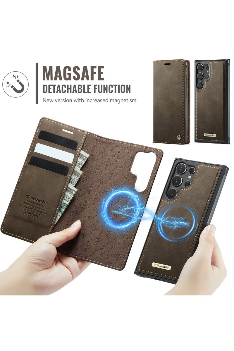 ICARLUS For Samsung Galaxy S25 Ultra 5G Compatible with MagSafe Detachable Wallet Leather Phone Cover - Brown - Image 3