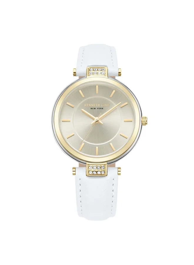 كينيث كول نيو يورك Modern Classic Champagne Dial White Leather Strap Analog Watch for Women