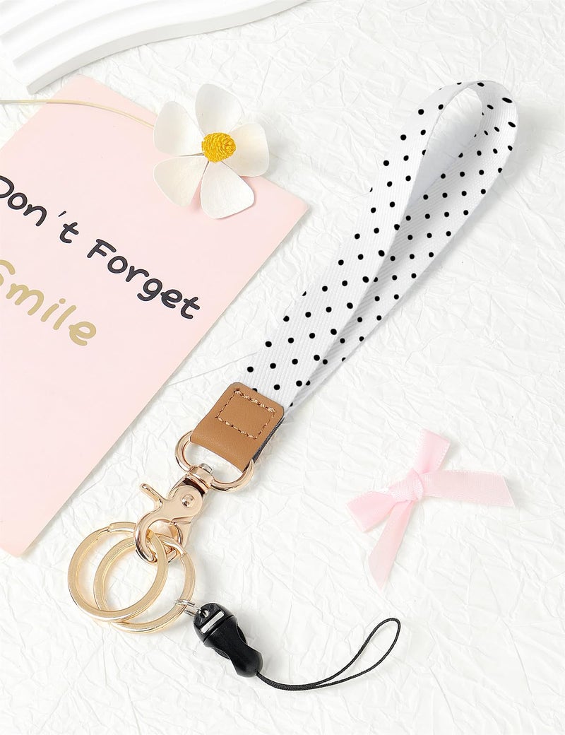 Knagsfa Wristlet Keychain, Cute Wrist Strap for Women, Wrist Lanyard for Keys, Wallet, Id Holder, Cell Phone, White Black Polka Dots - Image 2