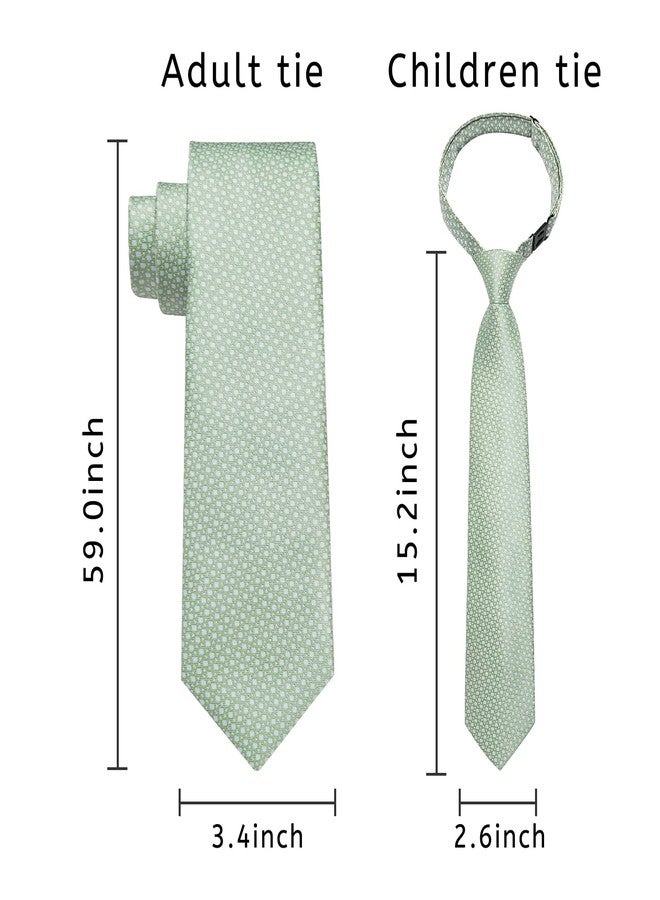 DiBanGu 2PCS Set for Father and Son Tie Silk Mens and Boys Adjustable Necktie & Pocket Square Cufflinks Kids Pre-tied Necktie, Sage Green - Image 5