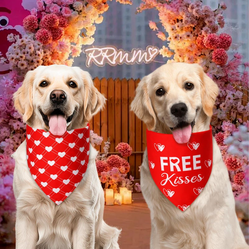 Agroon Dog Valentines Bandana Large 3PCS, 6 Pattern Sweetheart Scarf for Boy and Girl, Red Pink Black Triangle Reversible Love Bibs Breed for Puppy Pets - Image 4