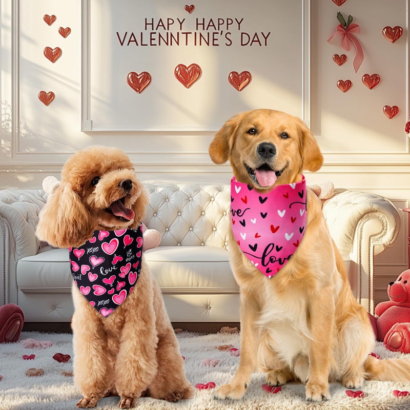 Agroon Dog Valentines Bandana Large 3PCS, 6 Pattern Sweetheart Scarf for Boy and Girl, Red Pink Black Triangle Reversible Love Bibs Breed for Puppy Pets - Image 5