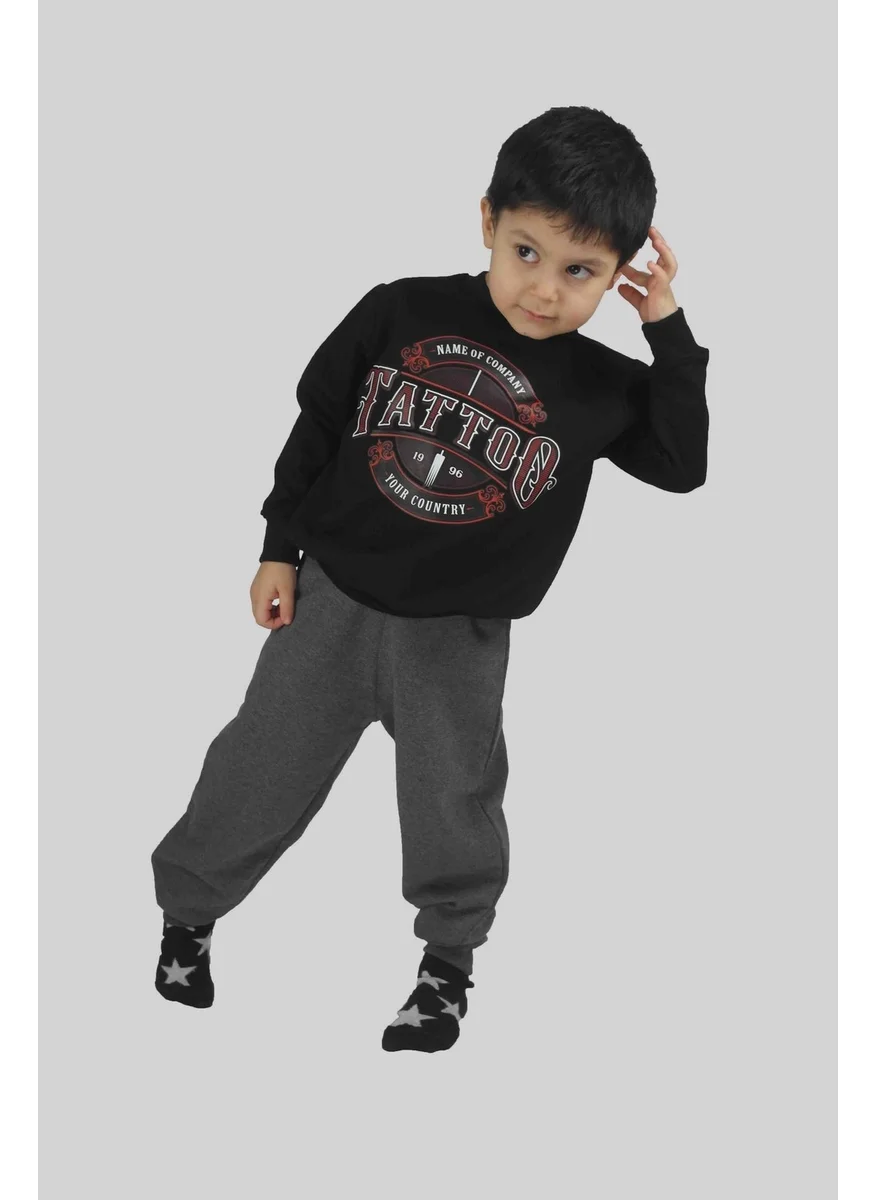 بلونس Boy's Printed Black Cotton Tracksuit Set