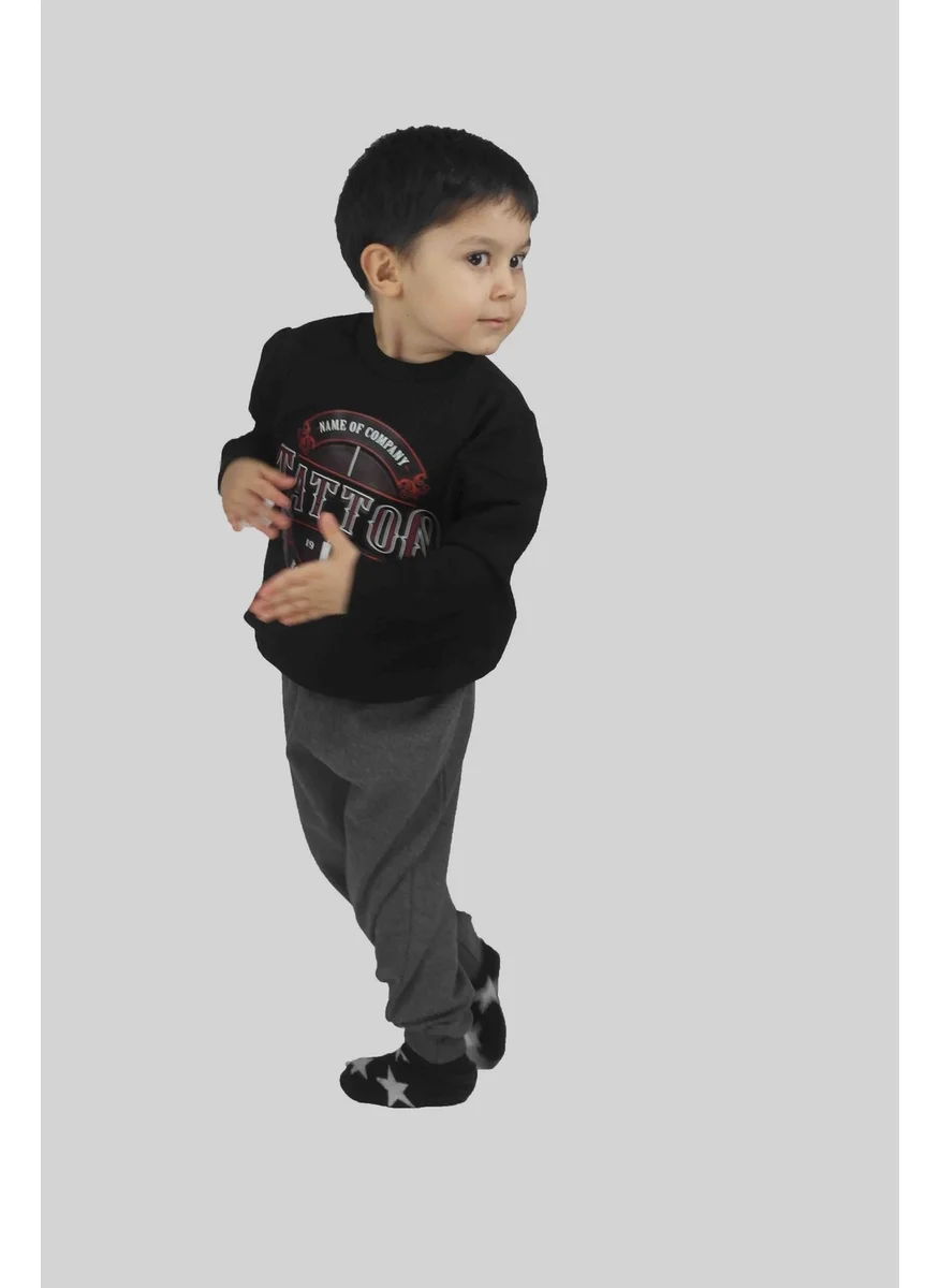 Bluence Boy's Printed Black Cotton Tracksuit Set