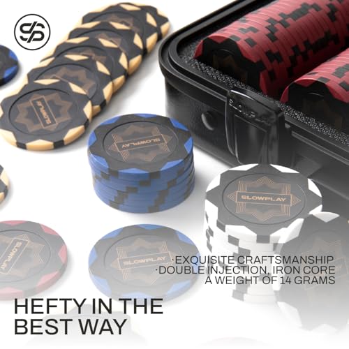 SLOWPLAY 14g Clay Poker Chips Set for Texas Hold'em, 500 PCS, with Numbered Values, Art Deco Style, and Carrying Case - Image 3