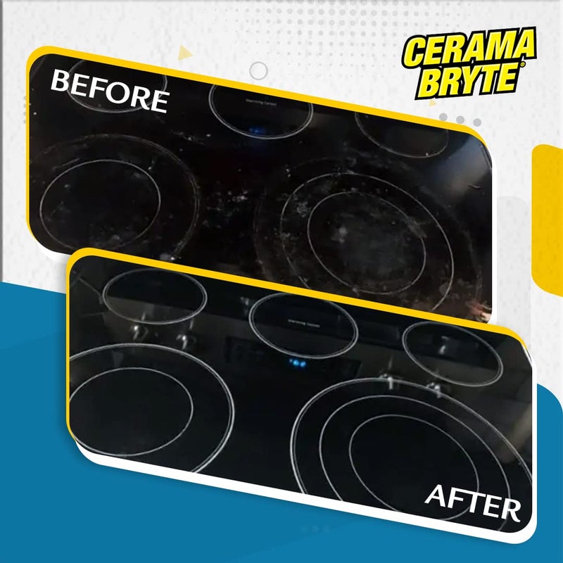 Cerama Bryte مجموعة سيراما برايت 1 × كاشط و 1 × وسادة لتنظيف سطح الطهي والموقد للأسطح الزجاجية - السيراميكية، مجموعة مكونة من قطعتين - Image 3