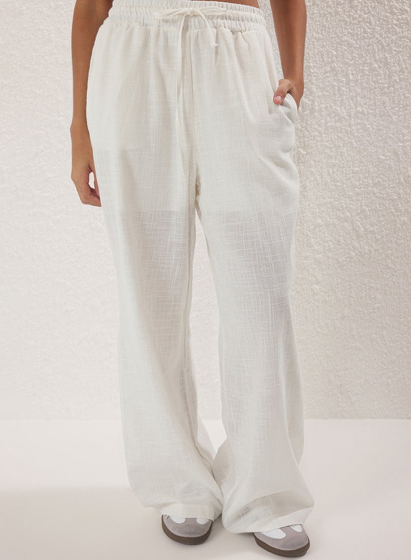 trendyol White Linen Very Wide Leg Shorts  Lined Rubberized Drum with - Image 3