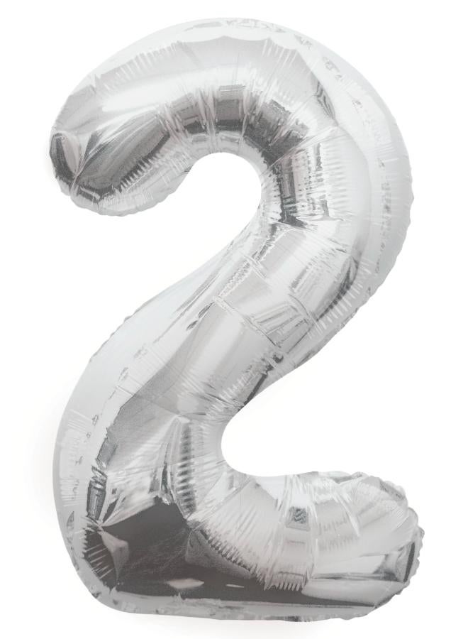 Unique 34" Silver Foil Number 2 Balloon - Image 1