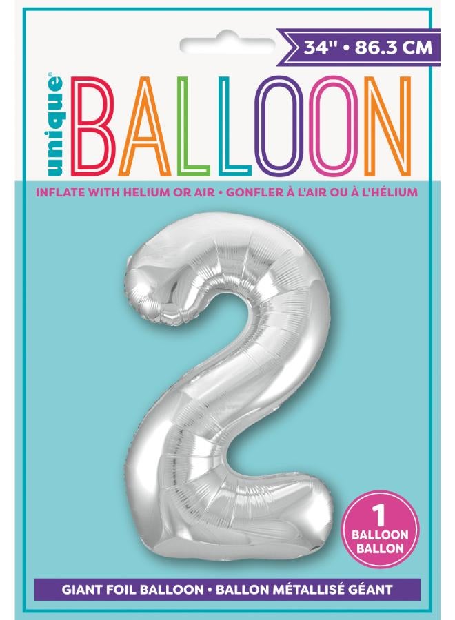 Unique 34" Silver Foil Number 2 Balloon - Image 2