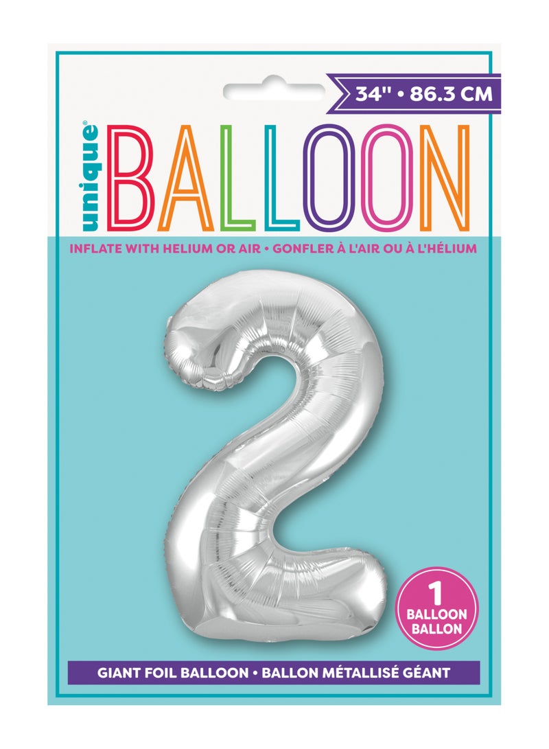 Unique 34" Silver Foil Number 2 Balloon - Image 3