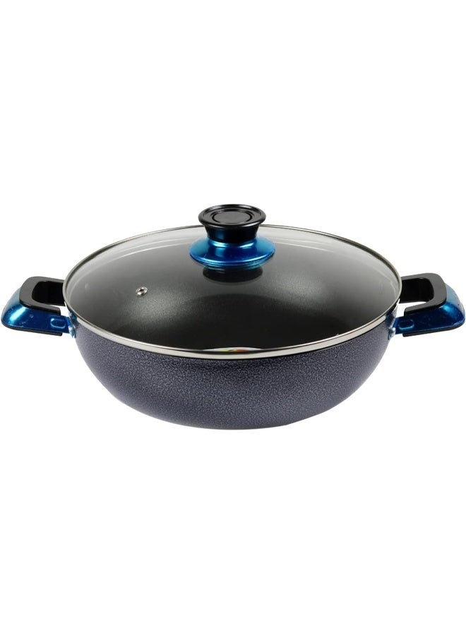 كاواشي مقلاة ووك كاواشي غير لاصقة مقاس 32 سم مع هيكل من الألومنيوم المتين وغطاء زجاجي - Image 1