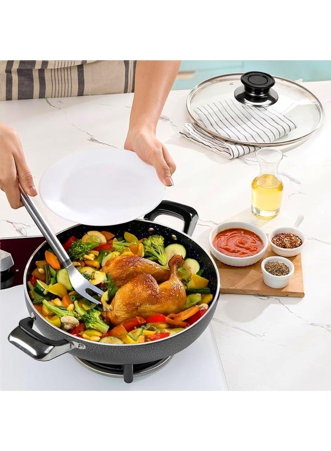 كاواشي مقلاة ووك كاواشي غير لاصقة مقاس 32 سم مع هيكل من الألومنيوم المتين وغطاء زجاجي - Image 2