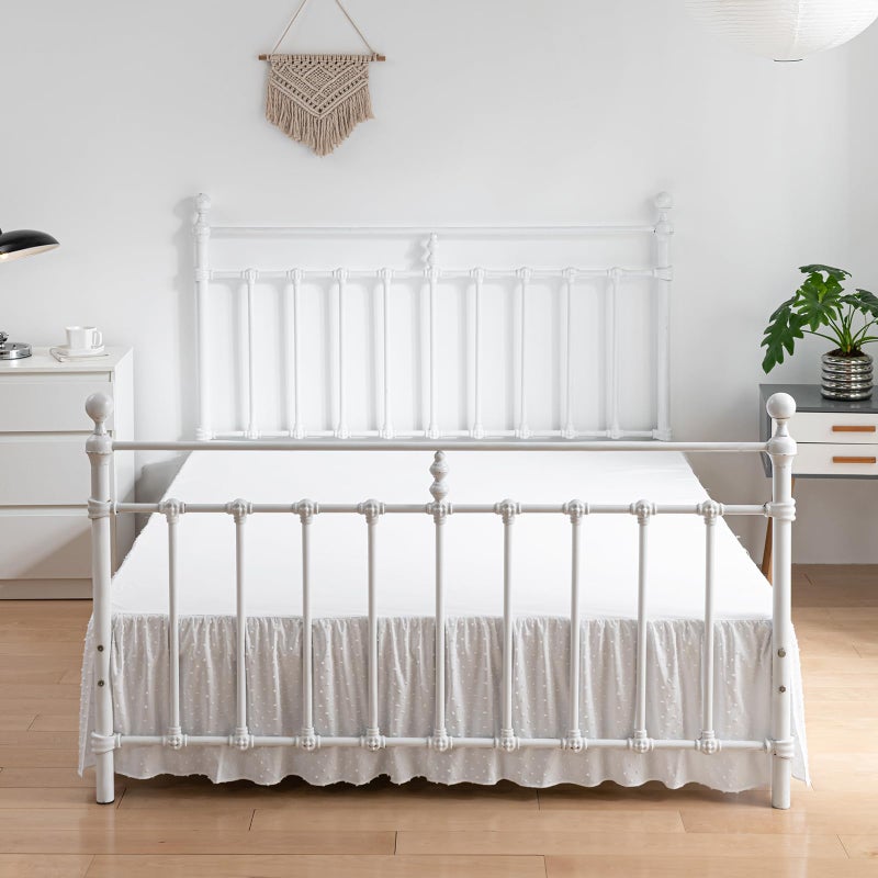 Tufted Dot Bed Skirt Full Size Ruffled Bed Skirt with Split Corners 14 Inch Drop Dust Ruffle Bed Skirts with Platform White