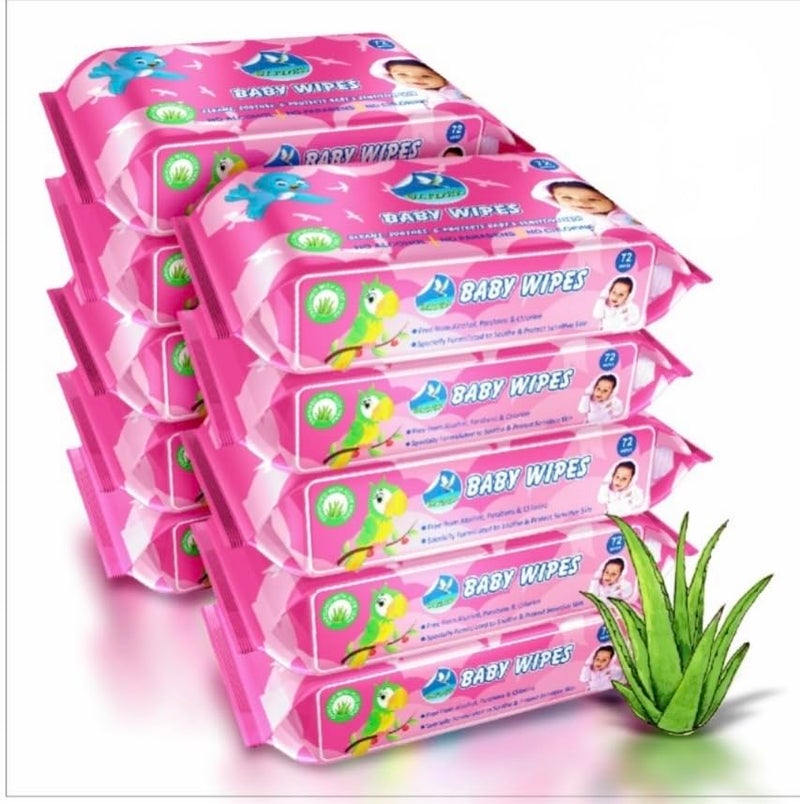 Glider Baby Wipes with Aloe Vera, Vitamin E & Mild Fragrance | Gentle & Soft for Baby's Sensitive Skin | (Pack of 10 – 720 Wipes) - Image 1