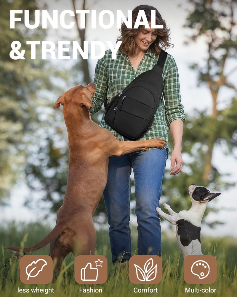 Tuwubi Crossbody Bags for Women, Sling Bag for Men, Small Hiking Backpack Anti Theft Lightweight for Outdoors Travel (L, Black) - Image 3