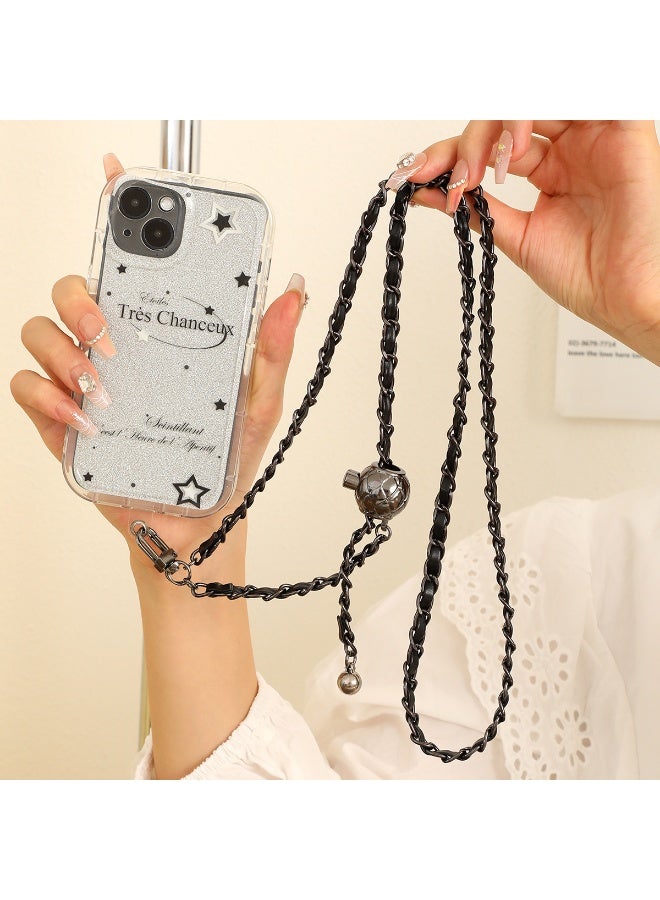 NIBEMINENT Phone Charm/ Chain Strap for Women Girls, Metal Adjustable Skin Penetration Cell Phone Case Lanyard Wrist Strap,K2117/Black Skin - Image 1
