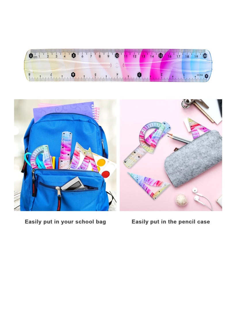 Zikra Flexible Ruler Set, 4 Pcs Plastic Ruler Set, Geometry Tool, Shatterproof Bendy Rulers, Straight Ruler Triangle Ruler and Protractor Flexible Ruler, for Kids Math School Office Classroom - Image 3