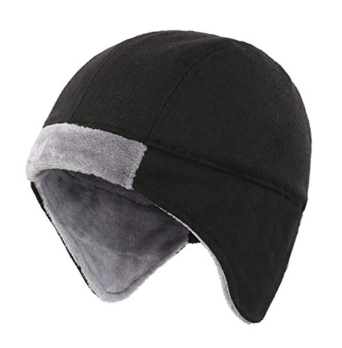 Connectyle Mens Fleece Lined Skull Cap Warm Winter Beanie with Ear Covers Running Cycling Sports Hat Black - Image 1