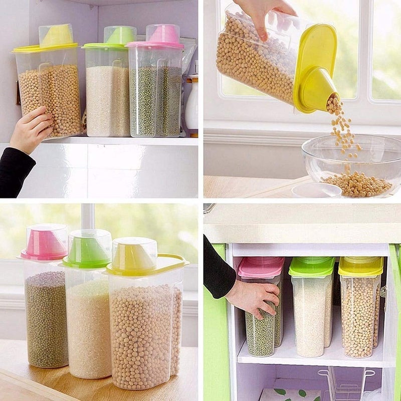 Inditradition Cereal Food Grain Storage Plastic Container - 1900 ml, Set of 3, Multicolour - Image 1