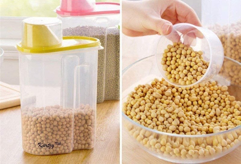 Inditradition Cereal Food Grain Storage Plastic Container - 1900 ml, Set of 3, Multicolour - Image 3