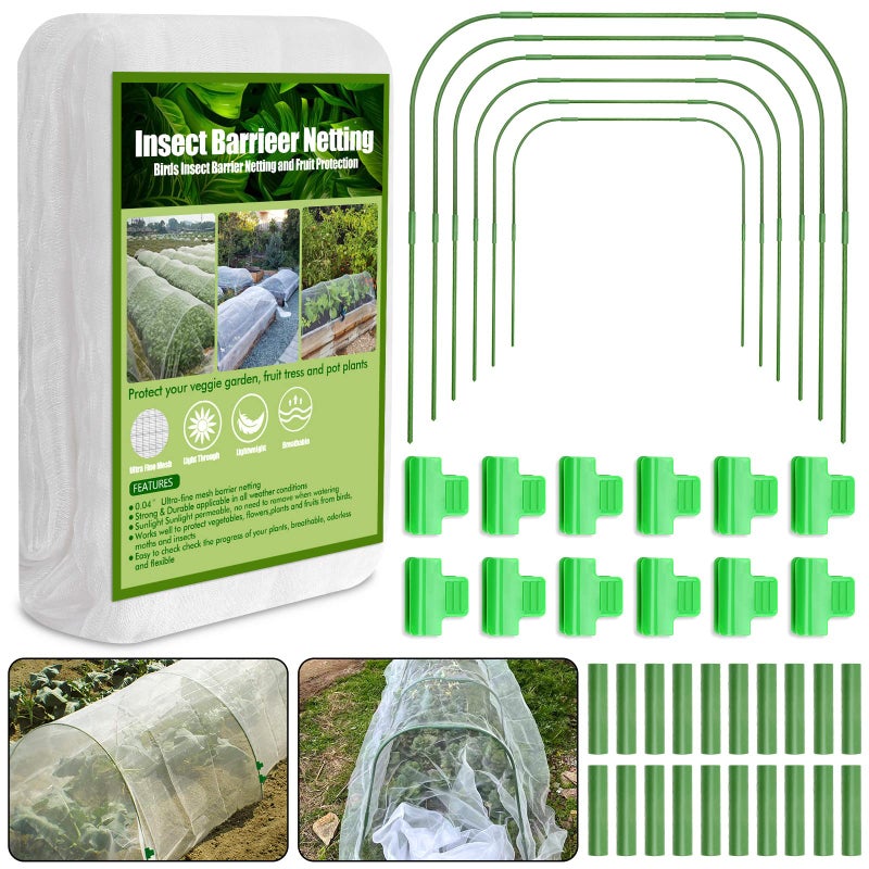 Cludoo 67pcs Garden Mesh Netting Kit,6 Sets Wide Garden Hoops with 10x20 ft Garden Covers Bird Netting& 12 Clips, Garden Protection for Raised Beds Greenhouse Vegetable Plants Flowers Animals - Image 1