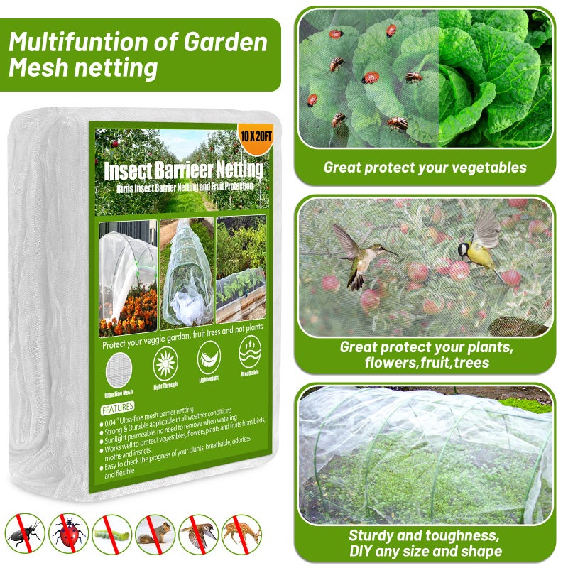 Cludoo 67pcs Garden Mesh Netting Kit,6 Sets Wide Garden Hoops with 10x20 ft Garden Covers Bird Netting& 12 Clips, Garden Protection for Raised Beds Greenhouse Vegetable Plants Flowers Animals - Image 3