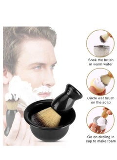 KASTWAVE 3 in 1 Shaving Brush Set Shaving Soap Bowl & Shaving Stand & Hair Shaving Brush Kit Stainless Steel Shaving Cleaning Tool for Men Black  - Image 4