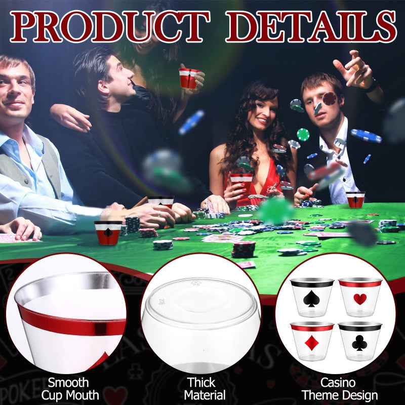 Widecook 80 Pcs Casino Theme Party Cups Decoration Bulk 9 Oz Poker Disposable Plastic Clear Drinking Wine Cups For Casino Game Night Las Vegas Poker Club Birthday Party Supplies Favors(Black Red) - Image 3