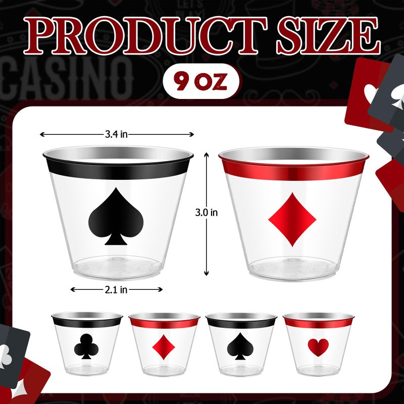 Widecook 80 Pcs Casino Theme Party Cups Decoration Bulk 9 Oz Poker Disposable Plastic Clear Drinking Wine Cups For Casino Game Night Las Vegas Poker Club Birthday Party Supplies Favors(Black Red) - Image 2