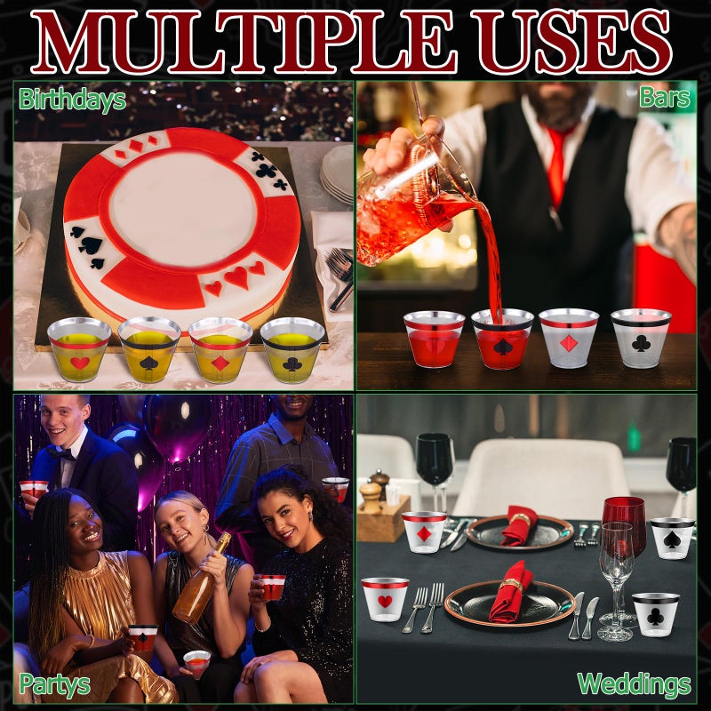 Widecook 80 Pcs Casino Theme Party Cups Decoration Bulk 9 Oz Poker Disposable Plastic Clear Drinking Wine Cups For Casino Game Night Las Vegas Poker Club Birthday Party Supplies Favors(Black Red) - Image 4
