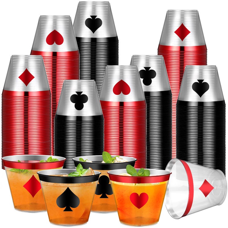 Widecook 80 Pcs Casino Theme Party Cups Decoration Bulk 9 Oz Poker Disposable Plastic Clear Drinking Wine Cups For Casino Game Night Las Vegas Poker Club Birthday Party Supplies Favors(Black Red) - Image 1