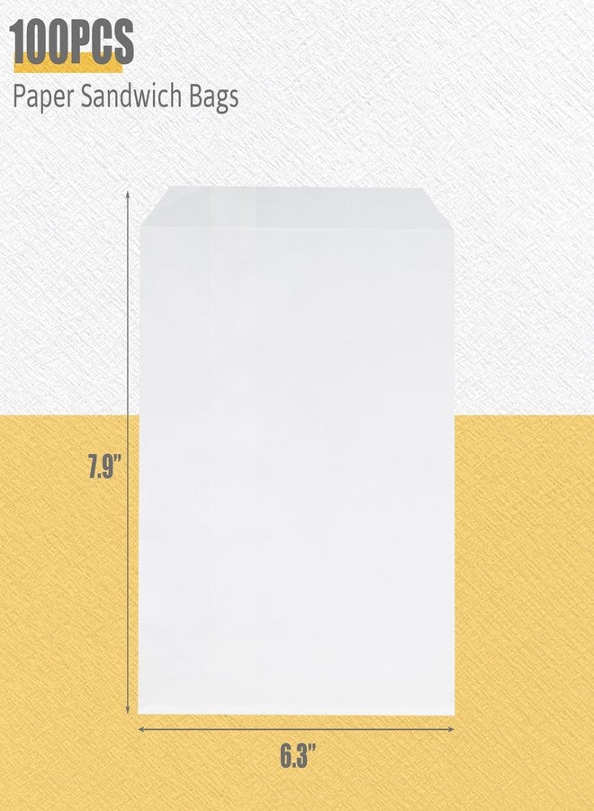 Shindel أكياس ساندويتش ورقية شيندل 100 حزمة، 7.9" × 6.3" أكياس ورقية بيضاء للشوكولاتة والوجبات الخفيفة والطعام الدهني - Image 2