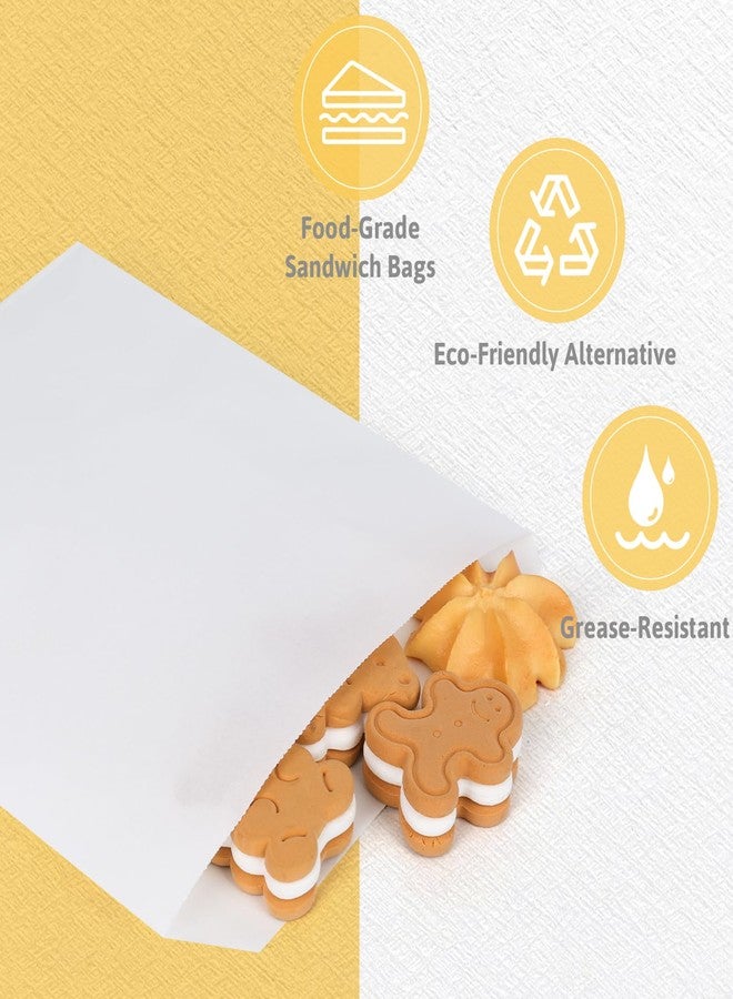 Shindel أكياس ساندويتش ورقية شيندل 100 حزمة، 7.9" × 6.3" أكياس ورقية بيضاء للشوكولاتة والوجبات الخفيفة والطعام الدهني - Image 3