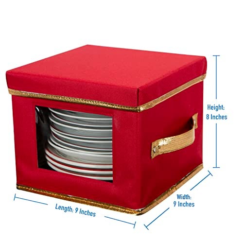 Simplify Holiday Salad Plate Dinnerware Storage Box | 9.45 Inch | Christmas China | 12 Felt Dividers | Tableware Setting | Red - Image 5