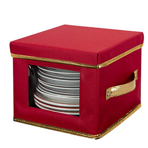 Simplify Holiday Salad Plate Dinnerware Storage Box | 9.45 Inch | Christmas China | 12 Felt Dividers | Tableware Setting | Red - Image 1
