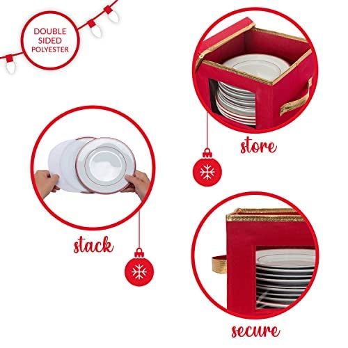 Simplify Holiday Salad Plate Dinnerware Storage Box | 9.45 Inch | Christmas China | 12 Felt Dividers | Tableware Setting | Red - Image 3