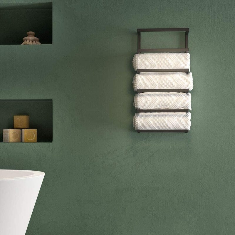 Indian Decor 48153 Large Towel Rail Black Metal Wall Mounted 24 x 48 x 12 cm - Image 2