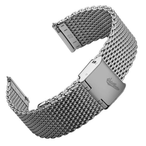 WatchGecko Classic Mesh Watch Strap, Polished or Satin Brushed Finish, 18-22mm. Men's Replacement Stainless Steel Band. Quick Release Spring Bars for Easy Changes (Polished, 21mm) - Image 1